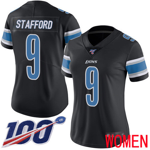 Detroit Lions Limited Black Women Matthew Stafford Jersey NFL Football 9 100th Season Rush Vapor Untouchable